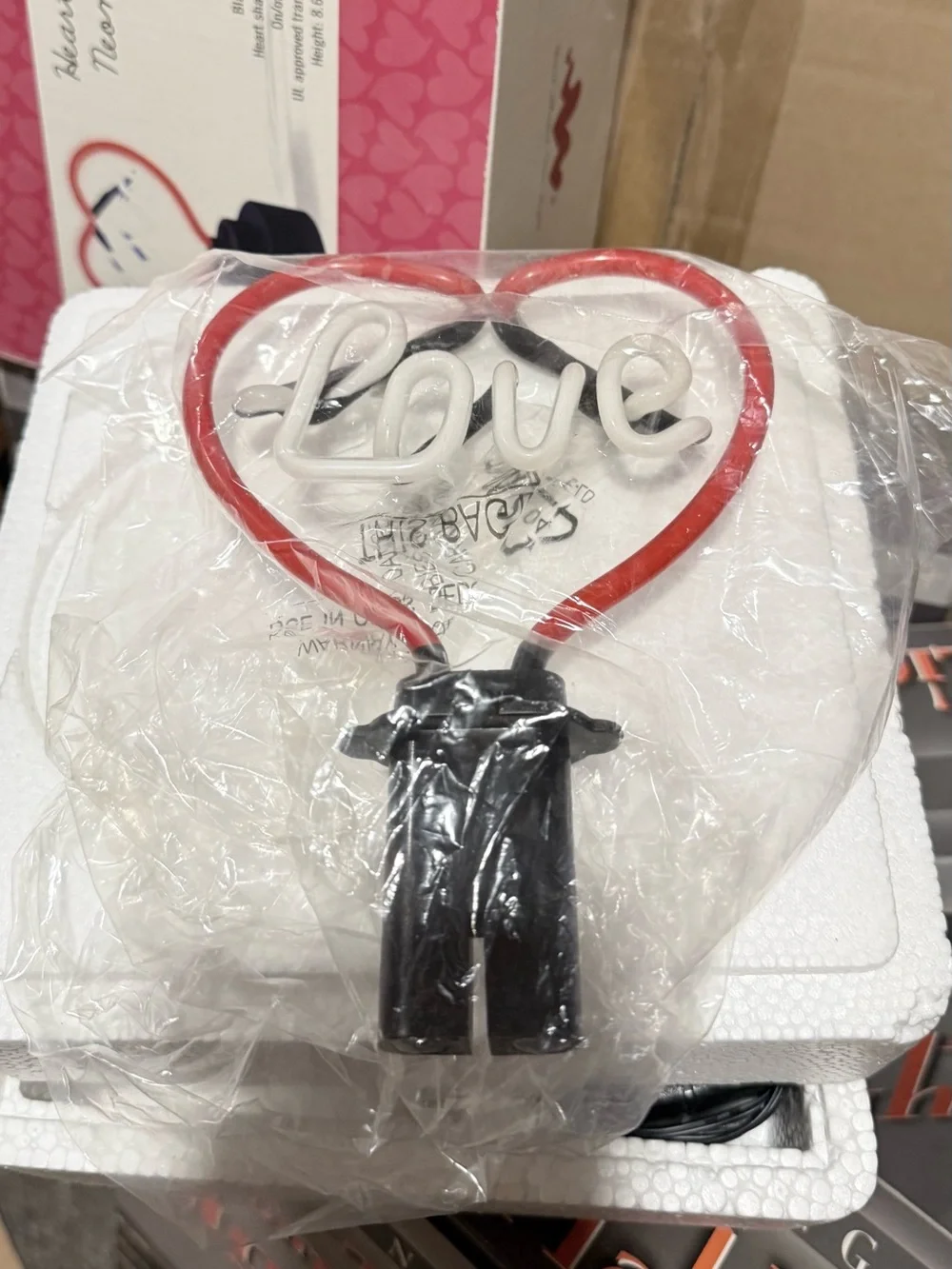Heart Shaped Neon Light - Red & White - Black Base BNIB
